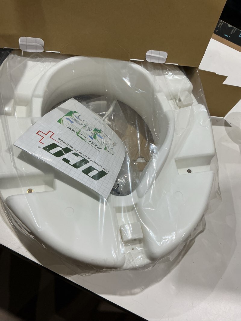 Condition photo showing Good Condition for pcp 5" elevated toilet seat, universal fit, tall profile rise height lift, tightening stability lock, portable bath safety commode support