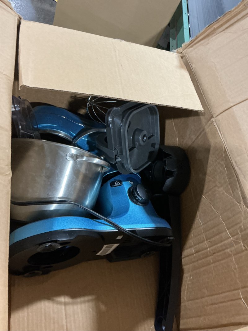Condition photo showing As Is for Hamilton Beach Electric Stand Mixer, 4 Quarts, Dough Hook, Flat Beater Attachments, Splash Guard, 7 Speeds with Whisk, Easy-Carry Top Handle, Blue Blue 4 Quarts