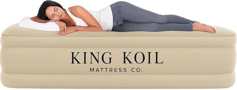 king koil plush pillow top twin air mattress with built-in high-speed pump for camping, home & guest