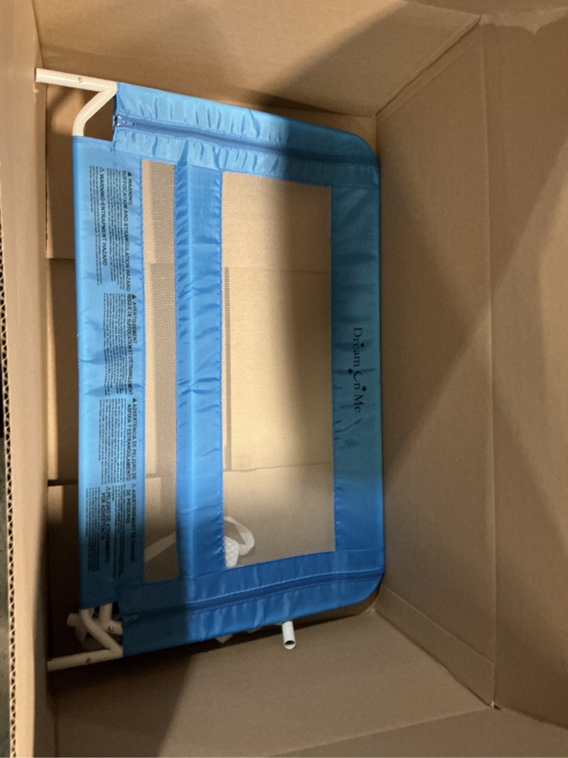 Condition photo showing Good Condition for dream on me mesh security bed guard rail for toddlers 2–5 years, fits twin–king beds, reinforced anchor system, 2 adjustable heights, blue, not for cribs/toddler beds