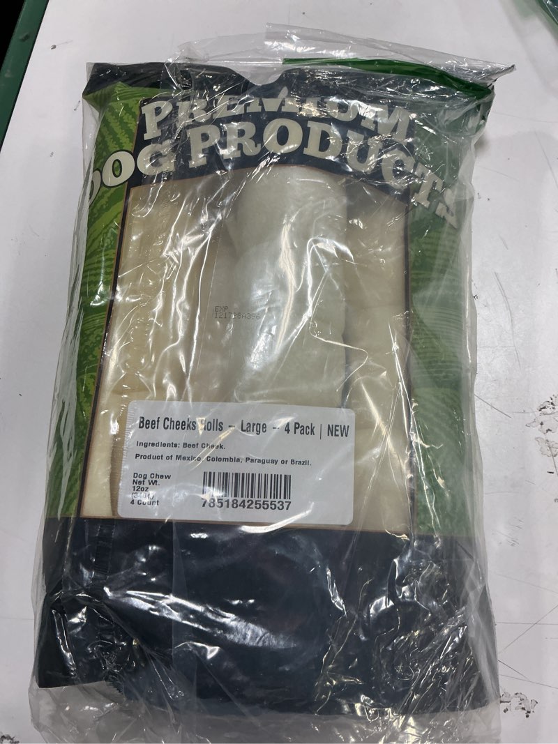 Condition photo showing New/Like New for ( Exp:12/17/28) Redbarn Pet Products All-Natural Large Beef Cheek Rolls for Dogs, Uncoated - Single Ingredient Grain-Free Chew Treat Naturally Rich in Collagen - No Artificial Preservatives - Pack of 4