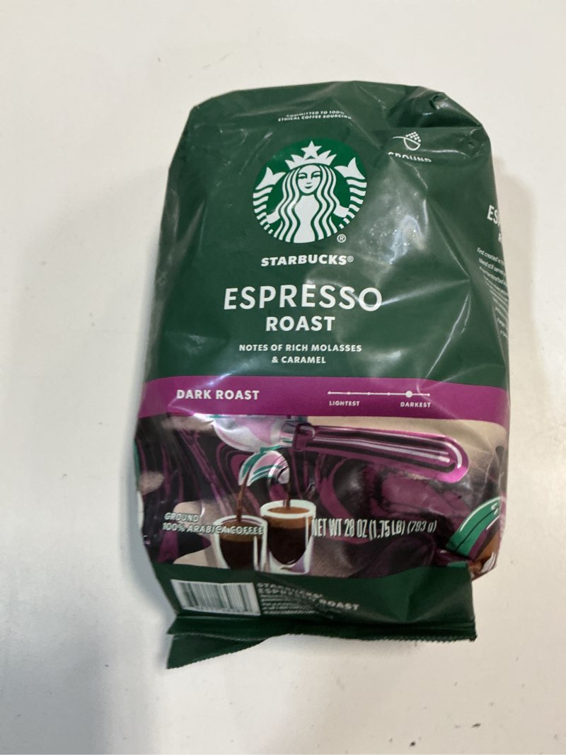 Condition photo showing New/Like New for Starbucks Ground Coffee, Dark Roast Coffee, Espresso Roast, 100% Arabica, 1 bag (28 oz) 28 Ounce (Pack of 1) (unknown best by date)