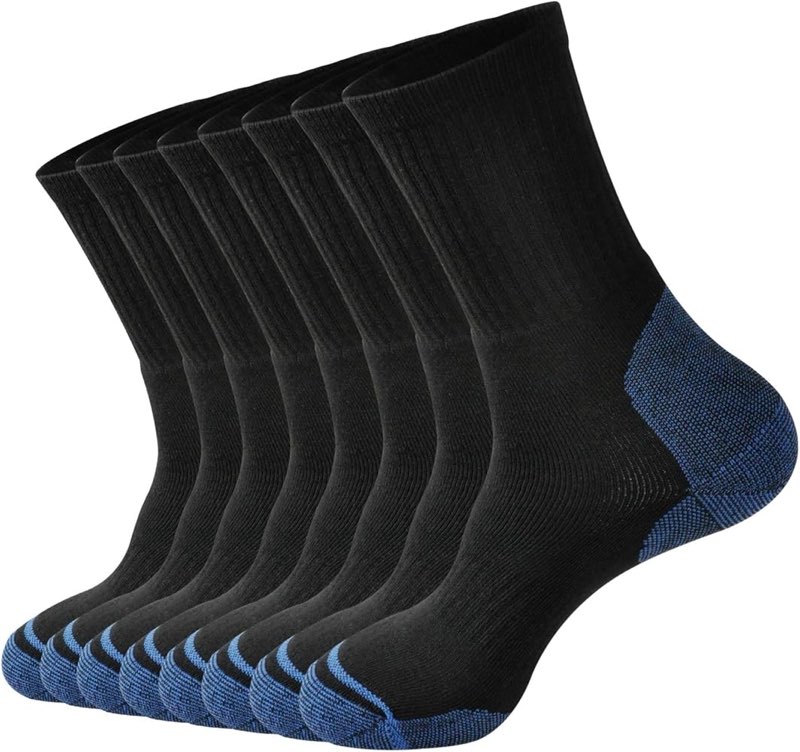 ECOEY Men's Work Boots Athletic Running Crew Socks, Dry-Tech Moisture Wicking Heavy Cushion 8 Pairs (Black+Blue, US Shoe Size: Men 7-9/Women 8.5-10.5)