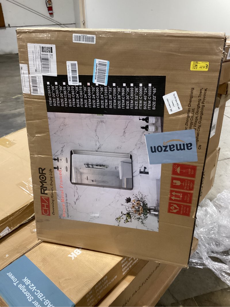 Condition photo showing Good Condition for 24x32 bronze bathroom mirror, rounded rectangle bronze frame mirror, brushed bronze bathroom vanity mirror wall-mounted, anti-rust, hangs horizontally or vertically 32"l x 24"w bronze