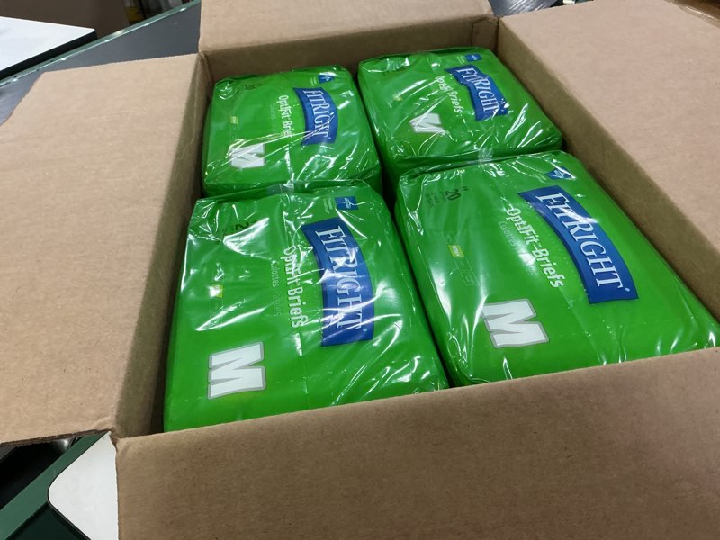 Condition photo showing Good Condition for FitRight Adult Diapers, Extra+ Heavy Absorbency, M (Waist Size 32in-44in), 80 Count, OptiFit Incontinence Briefs for Men and Women, Disposable, Moisture-Wicking, Leak Protection, 80 Count Medium