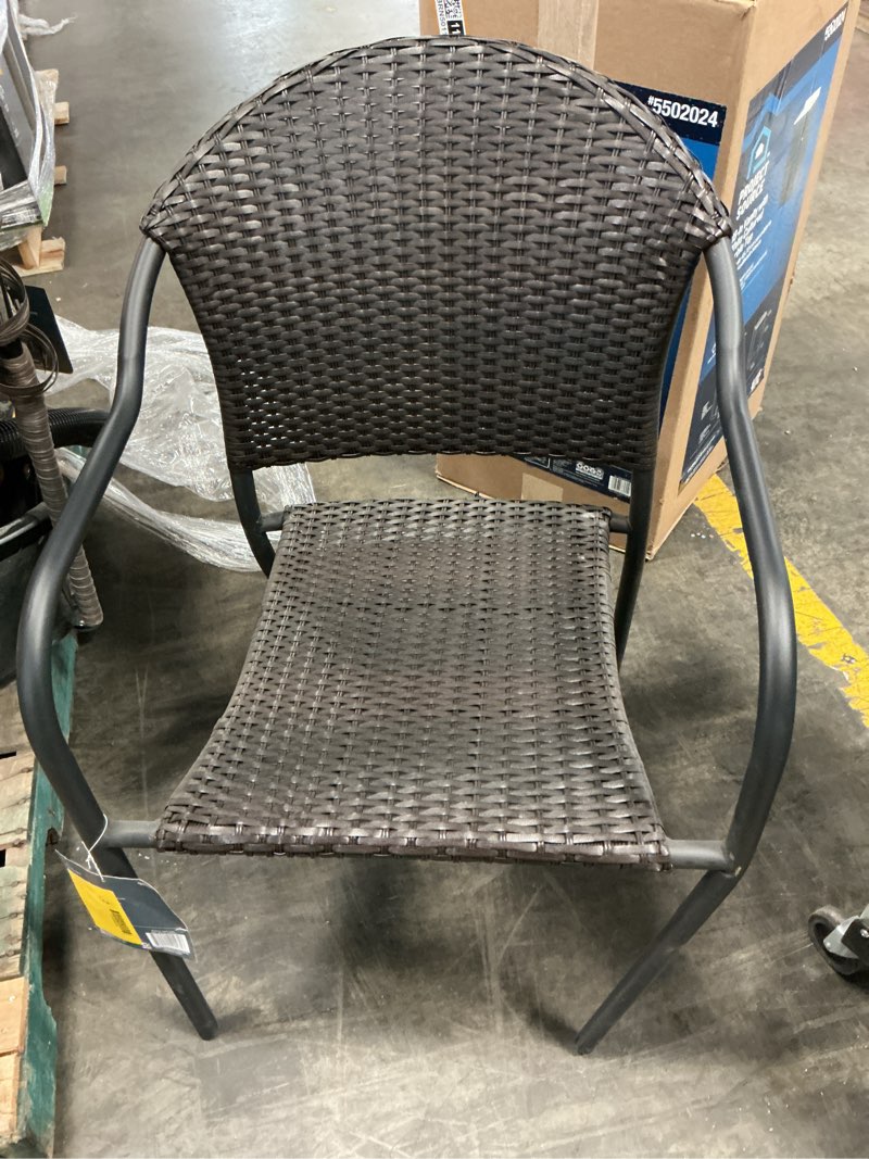 Condition photo showing As Is for style selections pelham bay wicker stackable matte black metal frame stationary dining chair(s) with woven seat