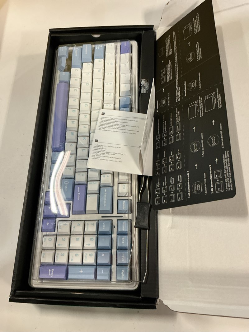Condition photo showing Good Condition for AULA F99 Wireless Mechanical Keyboard,Tri-Mode BT5.0/2.4GHz/USB-C Hot Swappable Custom Keyboard,Pre-lubed Linear Switches,Gasket Structure,RGB Backlit Gaming Keyboard for PC/Tablet/Xbox/PS4/PS5 Blue&Purple&White