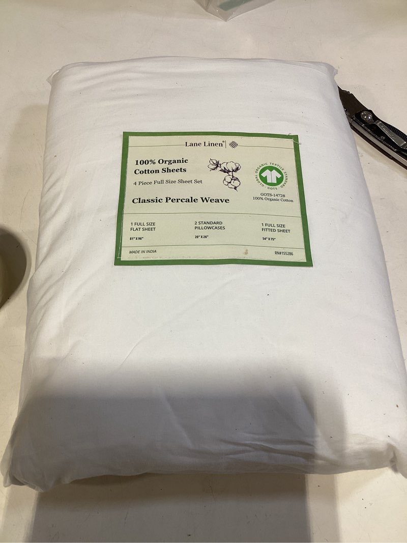 Condition photo showing Good Condition for lane linen 100% organic mercerized cotton pre washed full size bed sheets, soft & comfy low pill fade resistance fully elasticized oeko tex certified 15" deep pocket full sheet set - white full 01: pure white