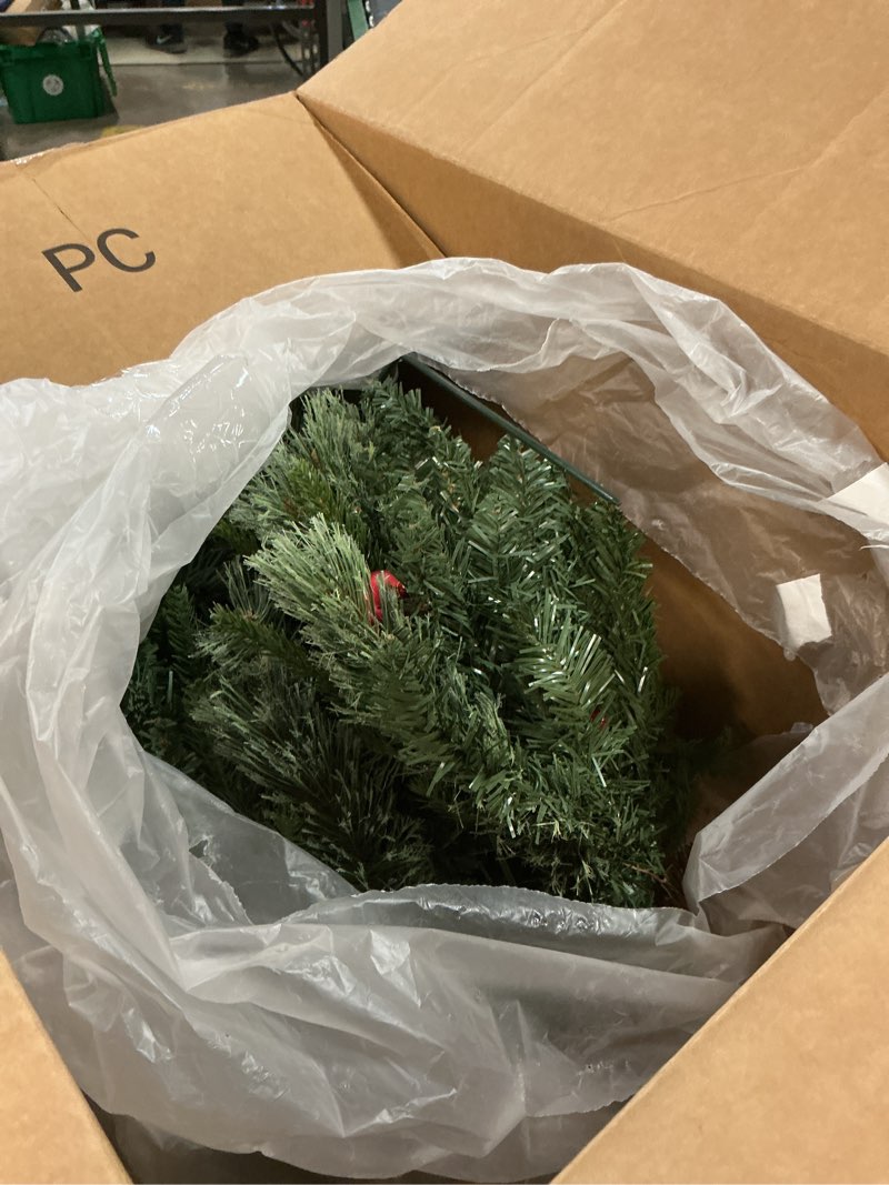 Condition photo showing As Is for KING BIRD 2 Set 30 Inch Outdoor Christmas Tree, Pre-Lit LED Christmas Porch Decorations Outdoor Tree, 260 Branch Tips Lush, Pine Cones, Red Berries and Red Ball 2ft 6in