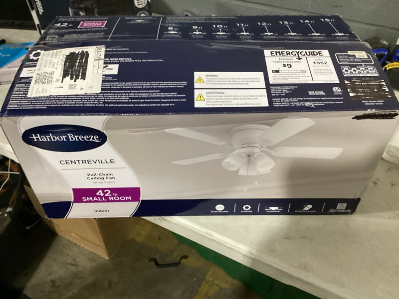 Condition photo showing As Is for 1k+ bought last week harbor breeze centreville 42-in white flush mount ceiling fan with light and pull chain included