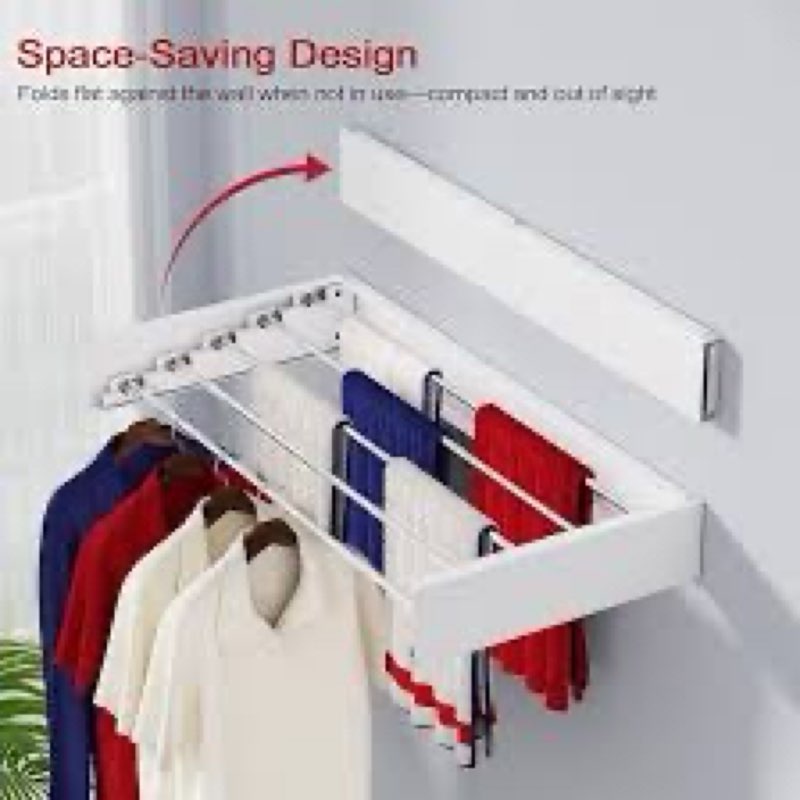 SOLVESTIS Wall Mounted Drying Rack 31.5", Foldable Laundry Drying Rack with Stainless Steel Rods, Re