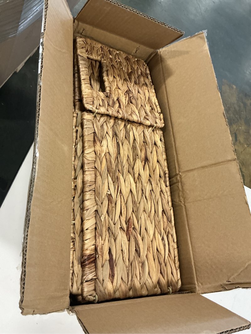 Condition photo showing Good Condition for SpaceAid 4 Pack Wicker Basket, Storage Baskets for Organizing, Woven Rattan Basket with Handles for Shelves, Water Hyacinth Large Cube Organizer Storage Bin, 13x8.2x7 inch, Natural 4-Pack, 13x8.2x7in Natural