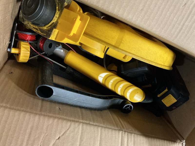 Condition photo showing As Is for also go 21v cordless weed wacker,12 inch string trimmer with auto line feed | battery powered weed eater with 2 x 2.0ah batteries &10 spare spools, 2-in-1 weed whacker& edger lawn tool for yard, garden pale yellow
