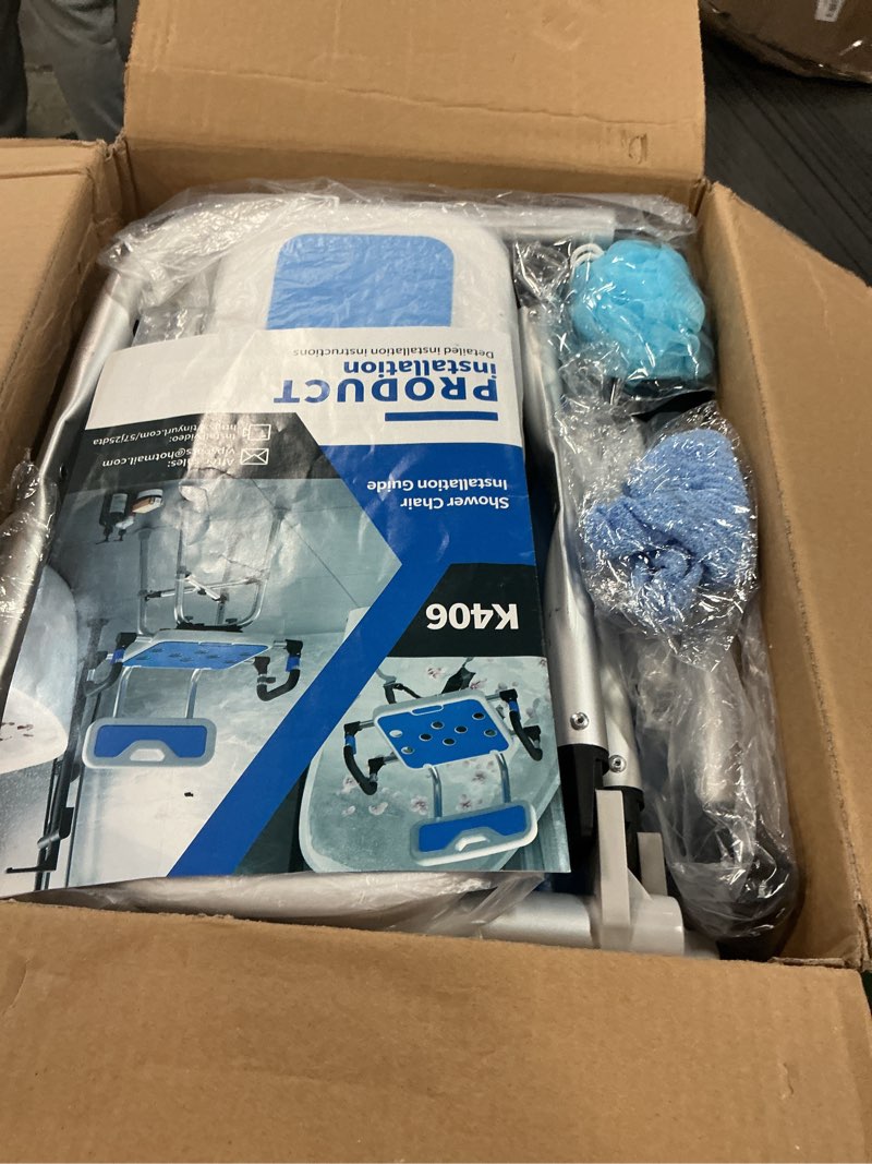 Condition photo showing As Is for Swive Shower Chair with Arms and Back Heavy Duty 500 lbs for Seniors Elderly Disabled or Bariatric Adults Bench Seat for Inside Shower Stall and Bathroom Bath Tub Seats Adjustable Stool