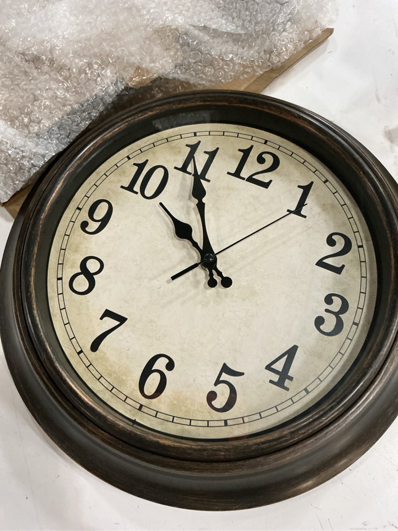 Condition photo showing Good Condition for 45minst 14 inches retro wall clock, silent non ticking battery operated movement, home/wall decor, easy to read, decorate bedroom/living room/office with arabic/roman(arabic) 14 black gold