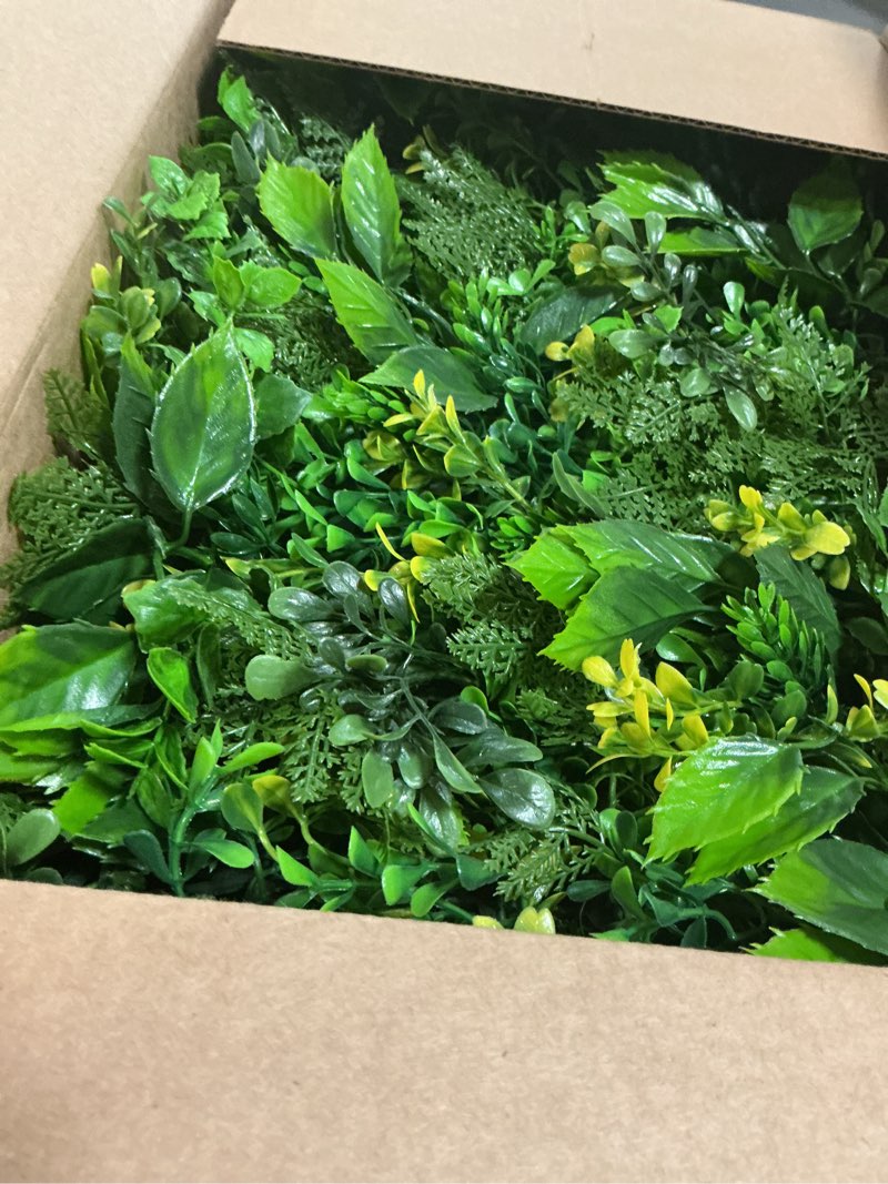 Condition photo showing Good Condition for Boshen Artifical Grass Wall Backdrop 12PCS 10"x10" Boxwood Panels Grass Boxwood Hedge Wall Greenery UV Protected Artificial Grass Wall Decor for Party Wedding Backyard Indoor Outdoor 12 Pcs-10" x 10"