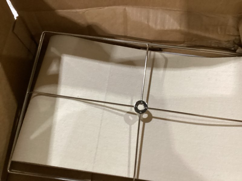 Condition photo showing Good Condition for aspen creative 38751, contemporary design collapsible rectangular spider shade, (17+11)" top x (17+11)" bottom x 10" height, oatmeal linen