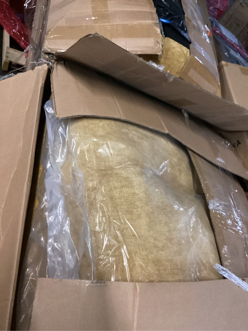 Condition photo showing As Is for (Incomplete,only 2 box’s)99.2\" Yellow Chenille loveseat Sofa, 3-Seater Super Soft Fluffy Love seat Sofa, Modern Deep Seat Upholstered Cloud Couch for Living Room, Bedroom, Apartment & Office (Yellow)