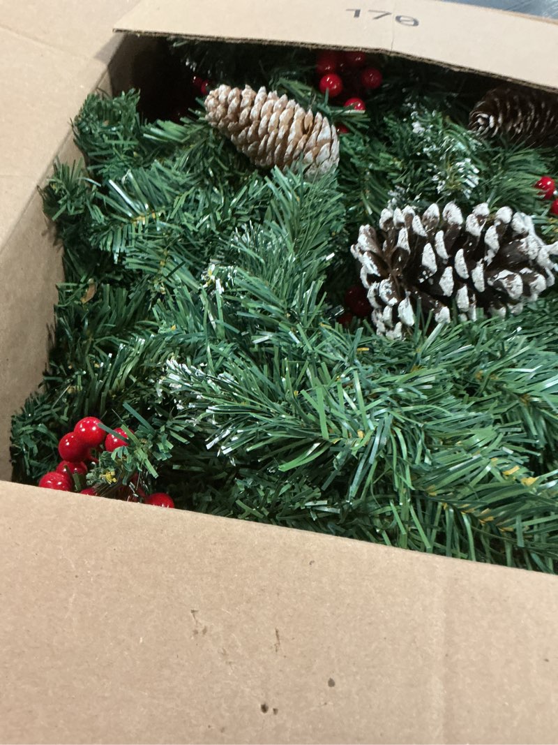 Condition photo showing Good Condition for TigeJoy 9FT Prelit Christmas Garland with Warm LED Timer Lights, Frosted Pine Garland with Red Berries & Long Cedar Pinecones, 8 Modes 3AA Battery Operated Xmas Decor for Fireplace Doorway Porch Snow Decor Garland