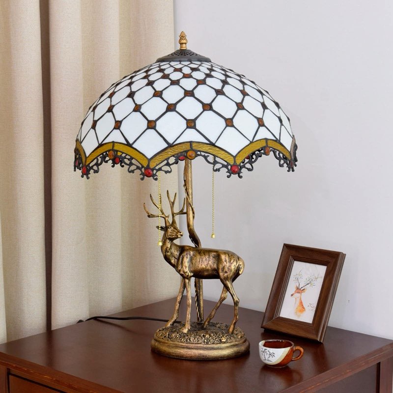 Tiffany 12-inch Beaded Dragon Tail Stained Glass Lampshade, suitable for chandeliers, bridge floor lamps and spotlight floor lamps (lampshade only)