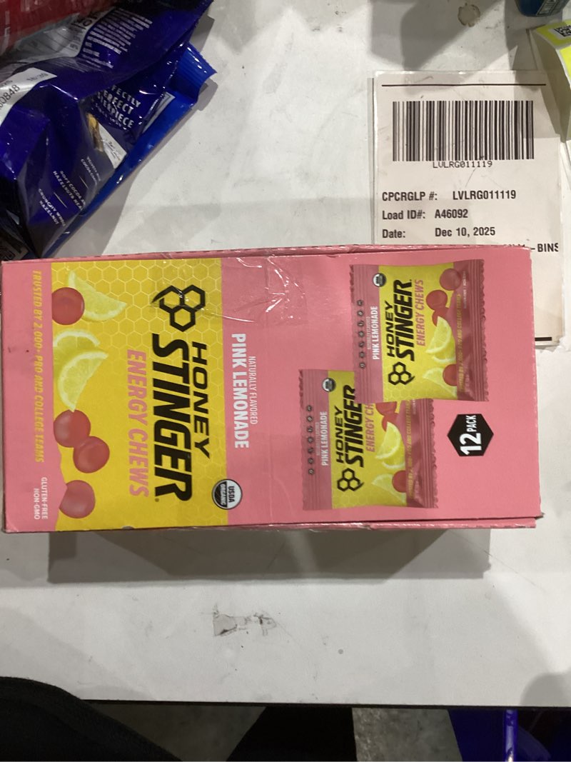 Condition photo showing New/Like New for Honey Stinger Organic Pink Lemonade Energy Chew, Gluten Free & Caffeine Free, for Exercise, Running and Performance, Sports Nutrition for Home & Gym, Pre and Mid Workout, 12 Pack, 21.6 Ounce Pink Lemonade 1.8 Ounce (Pack of 12)