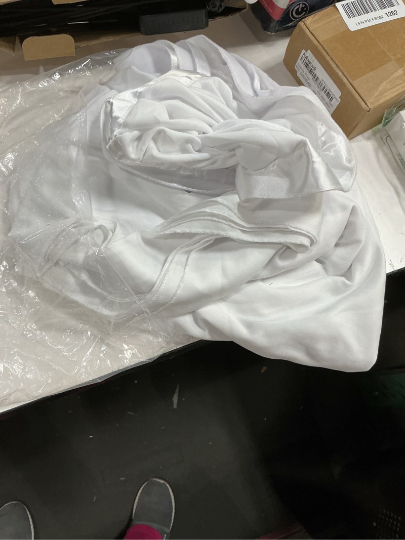 Condition photo showing As Is for 72inch white polyester table skirts for rectangle tables 6ft(cover front), wrinkle free pleats ruffle cloth table skirt for banquet wedding party cake dessert craft gift tables decorations white 72" x 30" (rectangle)