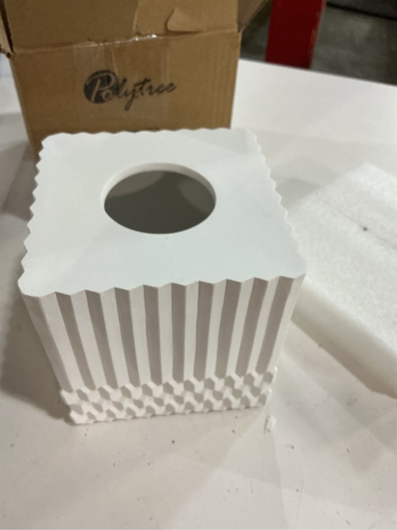 Condition photo showing New/Like New for white tissue box cover square, tissue box holder for bathroom countertop,vanity, tabletop, bedroom night stand,office and living room decorative - modern geometric striped tissue paper dispenser c-white c-modern