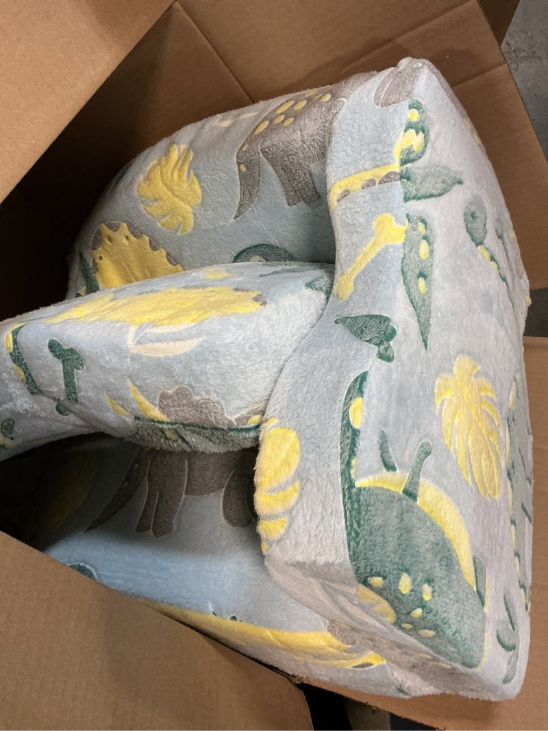 Condition photo showing Good Condition for memorecool glowing dinosaur kids chair, 2-in-1 convertible kids couch fold out to lounger, glow-in-the-dark dino sofa for boys ages 1-3, soft foam flip-out seat with washable cover, sky blue | reading, relaxing sky dino