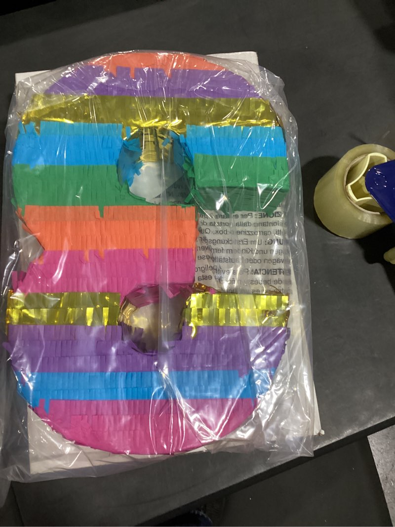 Condition photo showing New/Like New for blue panda number 3 pinata - vibrant rainbow pinata for 3rd birthday party decor - easy fill design for kid birthday decor - 11.4x16.5x3 in, multicolored