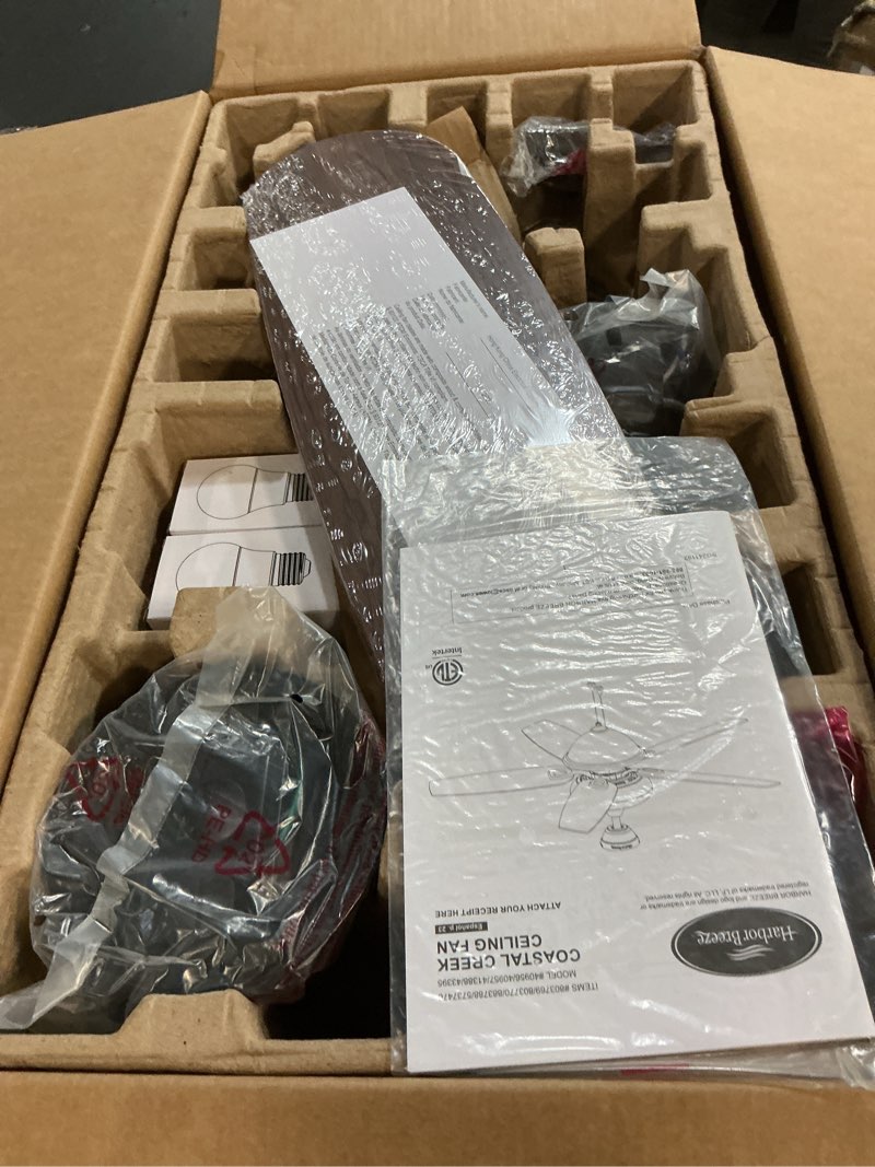 Condition photo showing Good Condition for harbor breeze coastal creek 52-in bronze with toffee/cocoa blades led indoor ceiling fan with light (5-blade)
