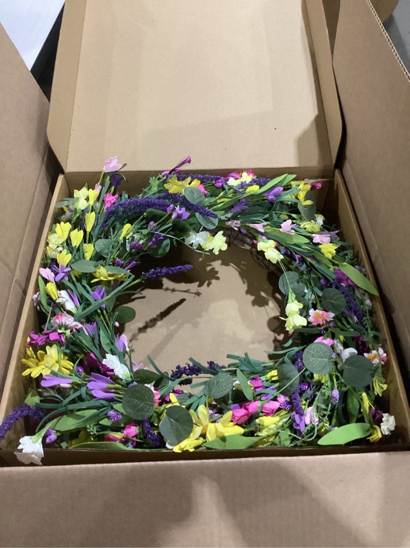 Condition photo showing Good Condition for j'floru spring wreath 24 inch summer wreaths for front door artificial flower wreath with daisy and lavender for indoor outdoor and easter celebration