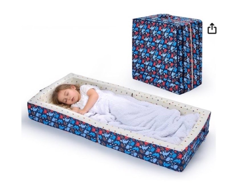umoving 100% cotton lining portable foldable toddler travel bed - soft foam floor bed with washable cover, safe and comfortable toddler crib, ocean blue