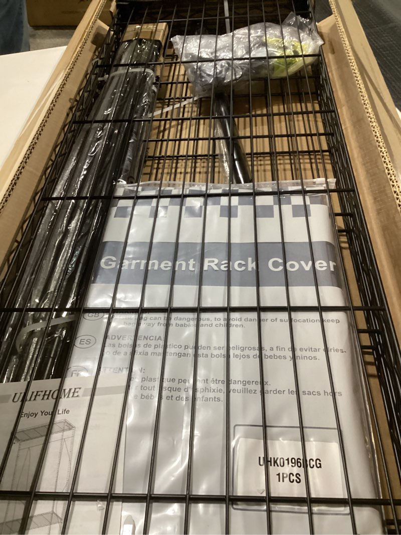 Condition photo showing New/Like New for P6C Plus Rolling Clothes Rack with Cover, Covered Clothing Rack Heavy Duty, Portable Closet for Hanging Clothes, Garment Rack on Wheels, Black Closet Rack with Gray Cover, Max Load 375LBS Black Rack with Gray Cover P6C Plus