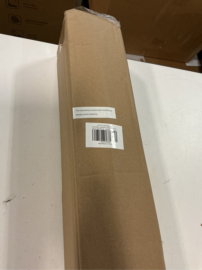 Condition photo showing New/Like New for lazblinds cordless bamboo roman shades, privacy blinds for interior windows, room darkening roll up bamboo blinds for home & patio, 29.5" w x 64" h, highfield teak pricacy - highfield teak 29.5" w x 64" h