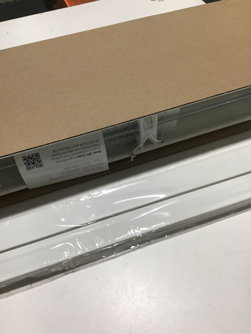 Condition photo showing New/Like New for LEVOLOR Basics Cordless Light Filtering Faux Wood Blinds, Easy to Install 2” Blinds for Windows, Timeless Look, Fits up to 27” Width and 64” Length, Home Solution for Any Space or Room 27"W x 64"H