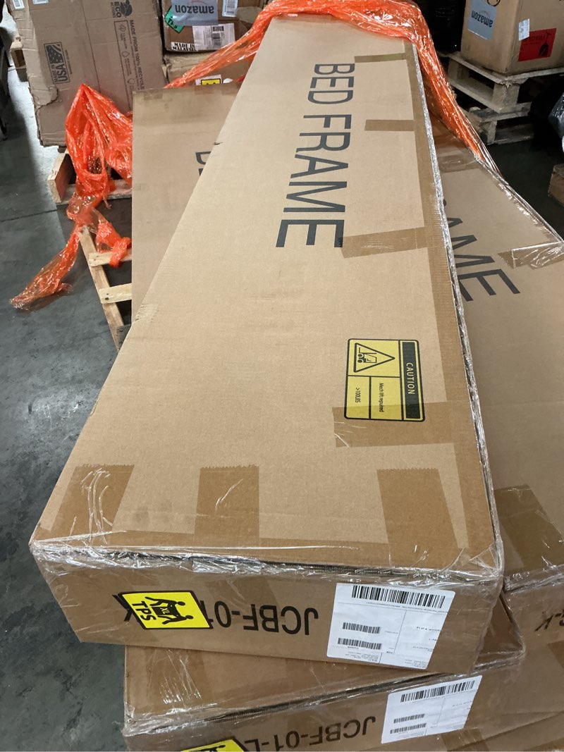 Condition photo showing New/Like New for King Size Bed Frame with 2 Storage Drawers, Upholstered King Bed Frame with Charging Station and LED Lights Headboard, No Box Spring Needed, Easy Assembly - Light Grey Light Grey King (U.S. Standard)