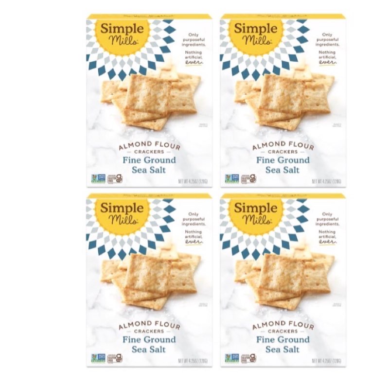BBD: 02/2026- Simple Mills Almond Flour Crackers, Fine Ground Sea Salt - Gluten Free, Vegan, Healthy Snacks, 6.5 Ounce (Pack of 4)