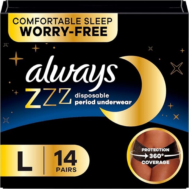 Always Overnight Disposable Period Underwear for Women, Large, 360° Coverage for Worry-Free Nights, 14 Count (2 Packs of 7) Brand: Always