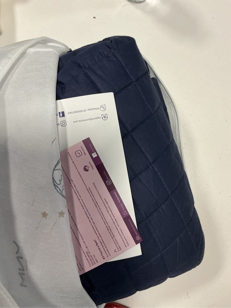 Condition photo showing New/Like New for ynm 17lbs weighted blanket for adults, cotton heavy bed throw blanket with cooling glass beads for all season use, ideal for one person of 160lbs (60x80 inches, queen bed, navy) 60 in x 80 in 17 lb exclusive cotton navy