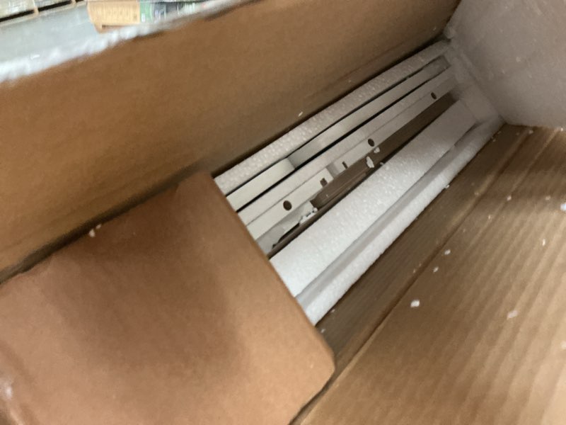 Condition photo showing As Is for (incomplete)yaheetech height adjustable white art desk for adults, tilting tabletop drafting drawing table with extra large desktop and drawers, foldable stand up craft painting table and chair set with stools