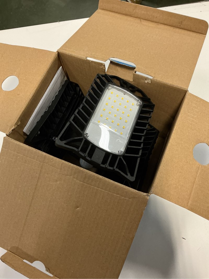 Condition photo showing As Is for today Utilitech 1-ft 8000 Lumens Black 3 -Light LED Diffuser Garage Shop Light | Z-JG-80AL-M