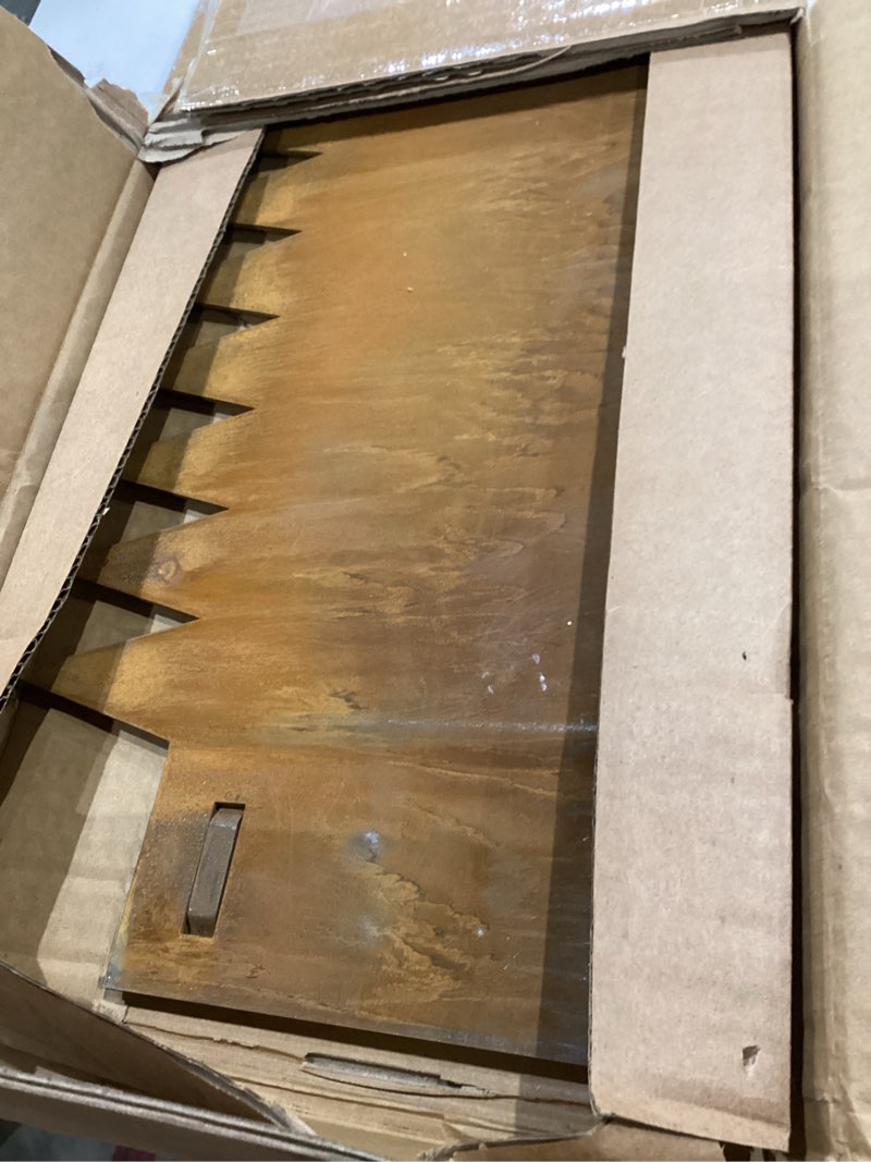 Condition photo showing As Is for co rten steel landscape edging 10 inch tall 6 packs, pre-rusted metal garden edging with 6 clips and a pair of gloves, steel edging for landscaping, garden 10 inch 6pcs