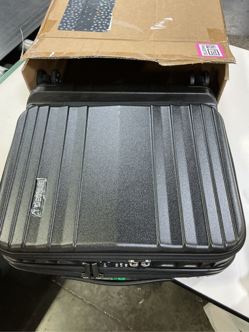 Condition photo showing As Is for (closed)tydeckare 16\" carry on luggage with 2 laptop compartments, lightweight hardshell abs+pc suitcase with dual control tsa lock, with ykk zipper, 4 spinner silent wheels, for business travel, black black 16 inch