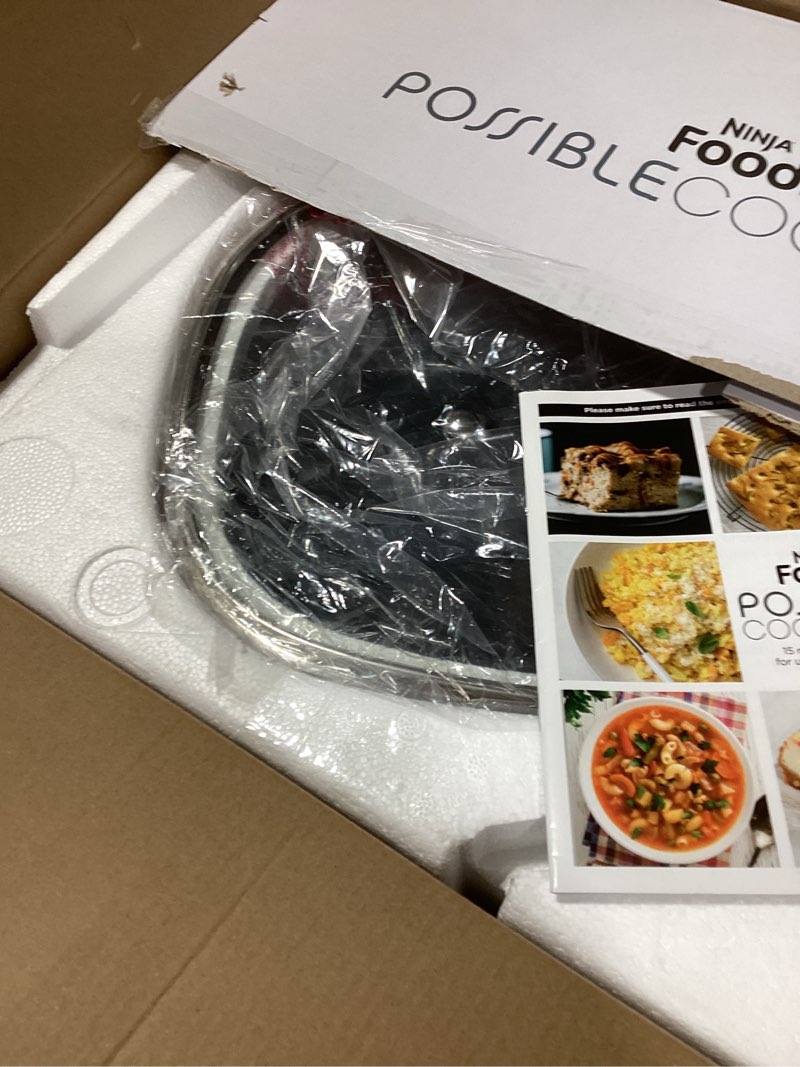 Condition photo showing New/Like New for Ninja MC1001 Foodi PossibleCooker PRO 8.5 Quart Multi-Cooker, with 8-in-1 Slow Cooker, Dutch Oven, Steamer, Glass Lid Integrated Spoon, Nonstick, Oven Safe Pot to 500°F, Sea Salt Gray