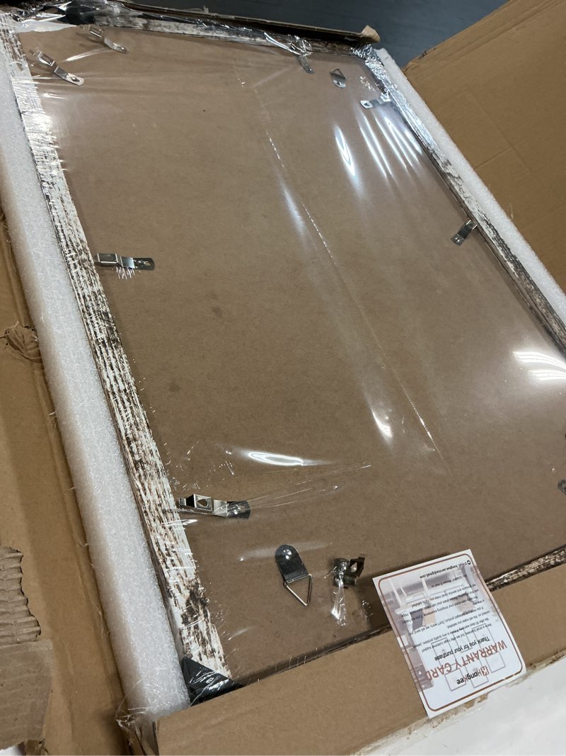 Condition photo showing Good Condition for 16x24 Frame Set of 2, Distressed White Wood Style - Display 16 x 24 Picture without Mat or 12x18 Picture with Mat, Wall Mounting Horizontal and Vertical Distressed White 16x24 in