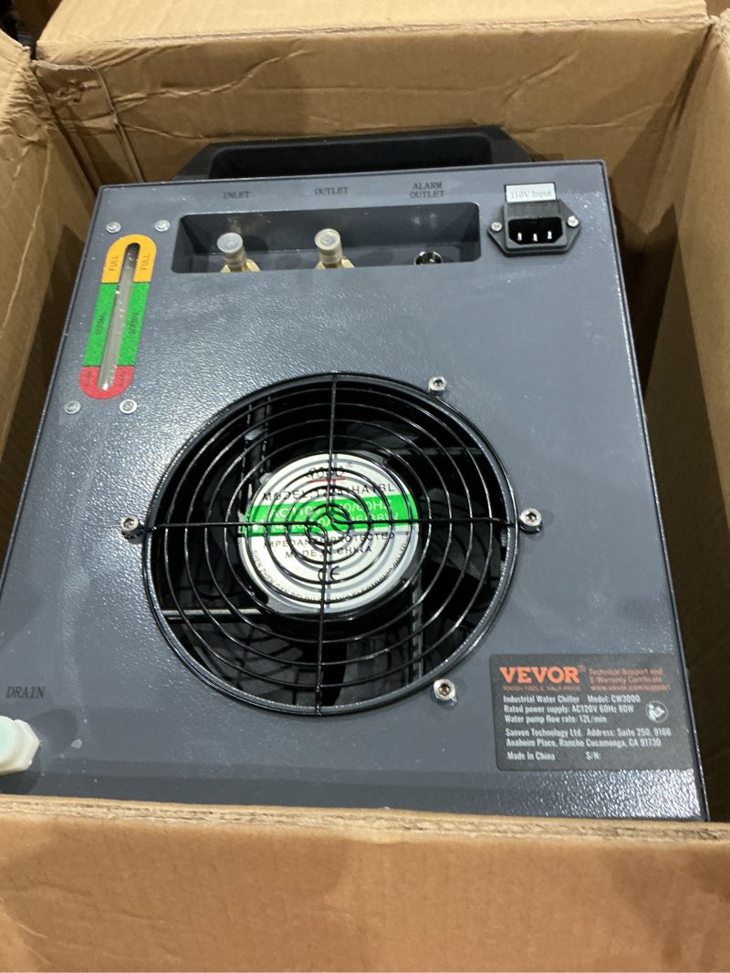 Condition photo showing Good Condition for vevor industrial water cooler, cw-3000(pro), air-cooled industrial water cooler cooling system with 12l water tank capacity 18 l/min max flow rate, for 40w-80w co2 laser engraving & cutting machines