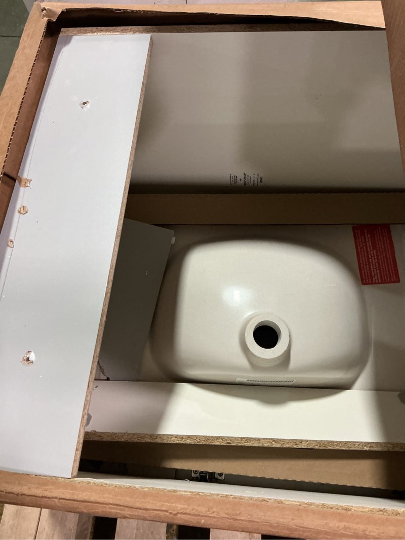 Condition photo showing As Is for Project Source Dover 24-in Light Gray Single Sink Bathroom Vanity with White Cultured Marble Top
