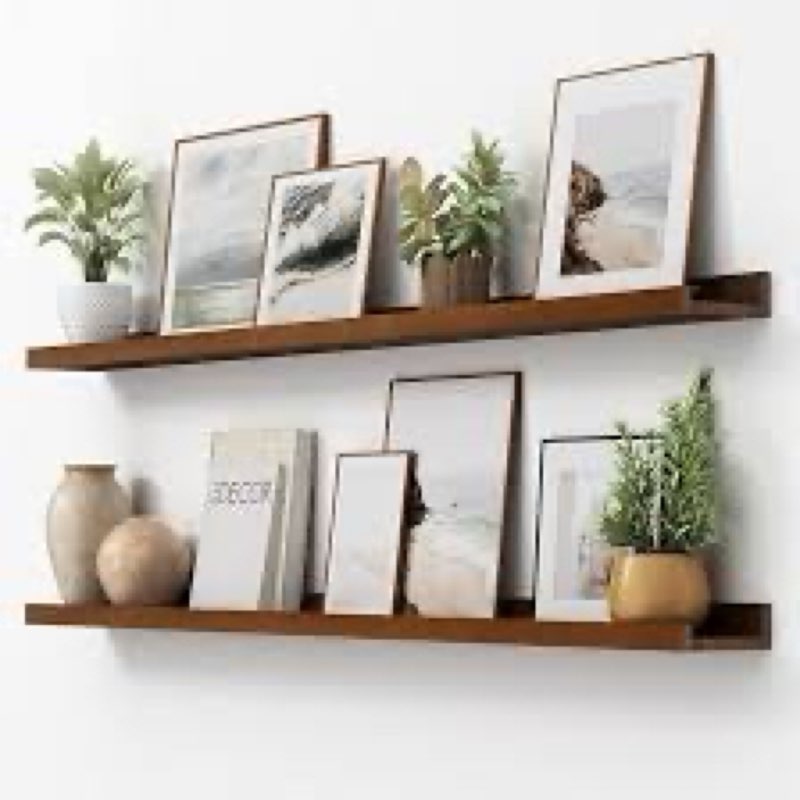 Picture Ledge Shelf, Pine Wood Floating Shelves Set of 2, 55 inch Nursery Book Shelves, Photo Ledge 