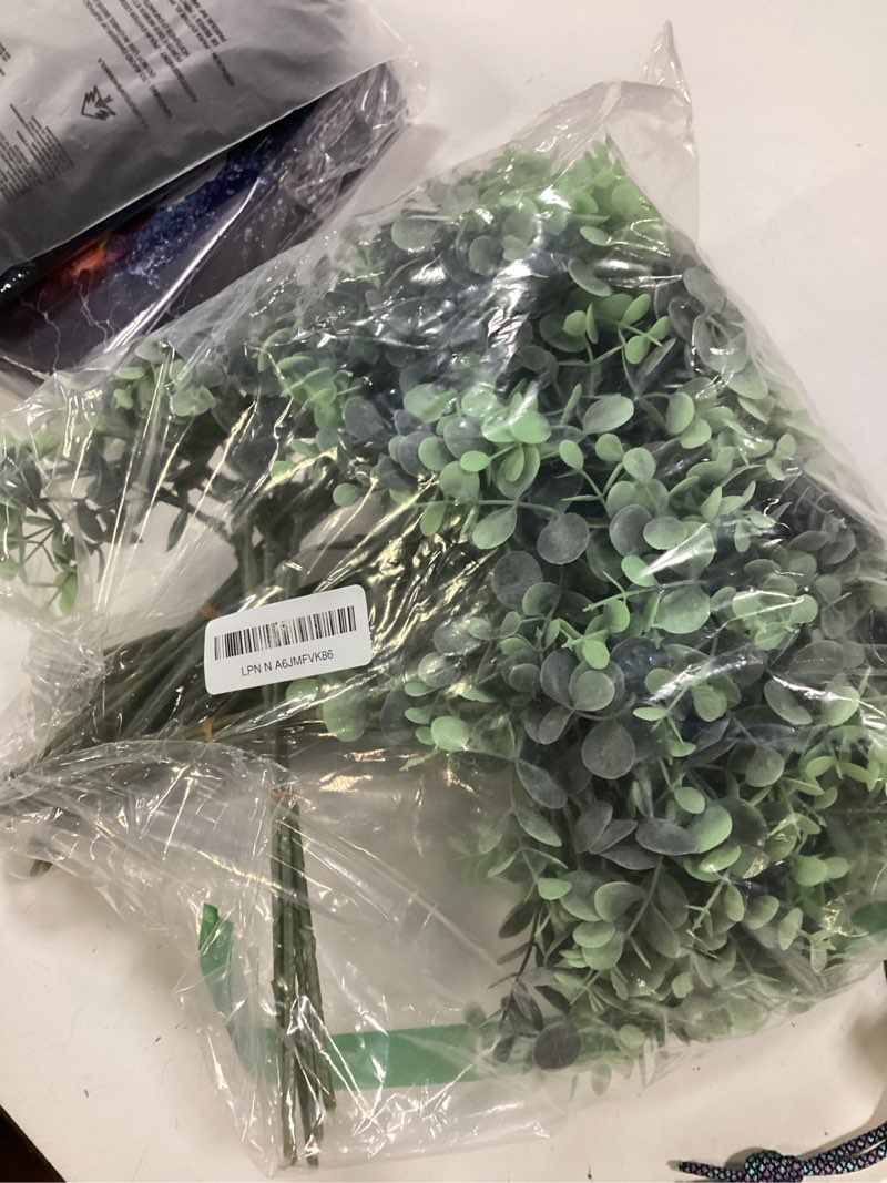 Condition photo showing Good Condition for Artificial Italian Ruscus Greenery Stems, 20 Pack Faux Green Leaf Garland Branches Hanging Greenery Spray for Wedding Bouquet Arch Table Centerpiece Home Decor