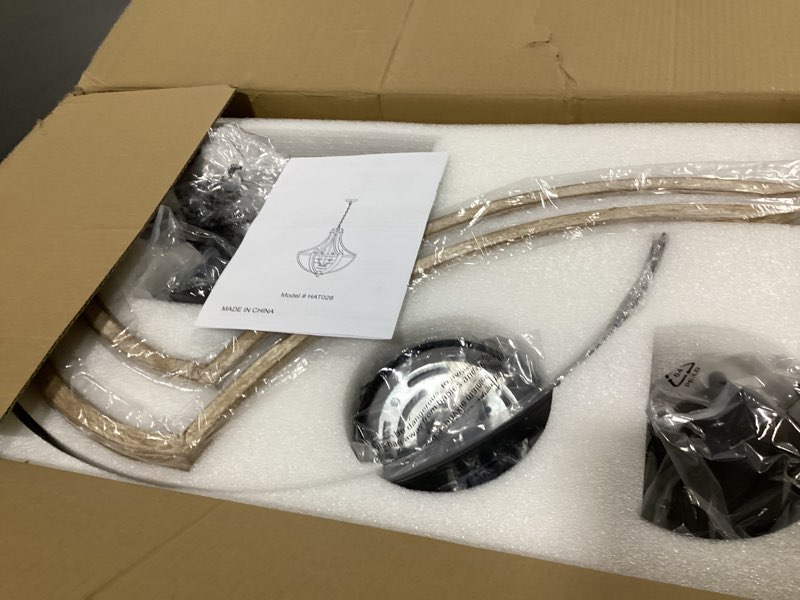 Condition photo showing Good Condition for 6-Light Large Rustic Farmhouse Dining Room Chandeliers, Adjustable Height Entryway Light Fixture, Hanging Wood Chandelier for Kitchen Island Foyer Stairwell Office